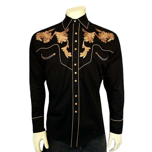 Rockmount Ranch Ware Men's Vintage Black Leaf Tooling Embroidered Western Shirt - Rockmount Clothing - Flyclothing LLC