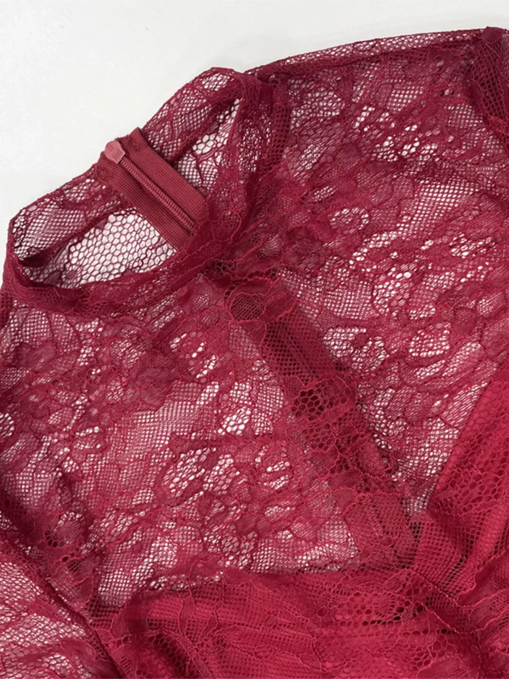 Lace Sheer Mock Neck Long Sleeve Maxi Dress - Trendsi - Flyclothing LLC