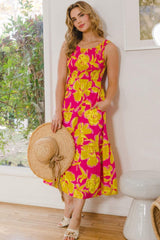 ODDI Full Size Floral Smocked Ruffled Midi Dress - Trendsi - Flyclothing LLC