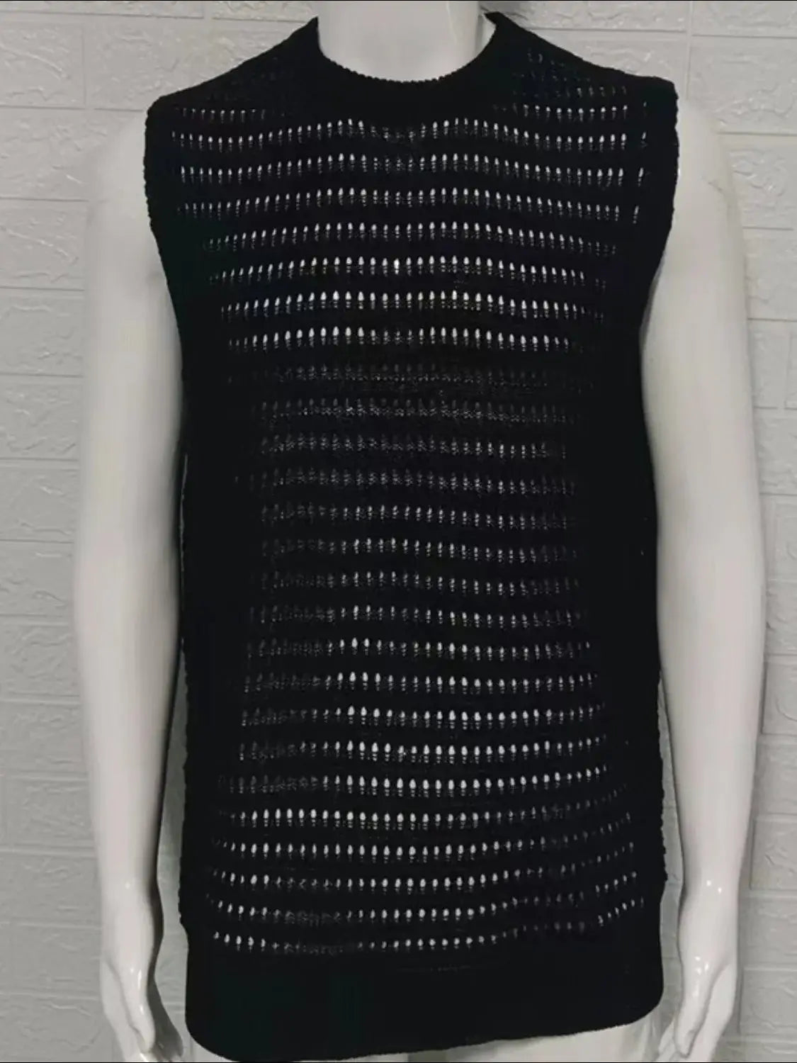 Men's Round Neck Hollow Out Sleeveless Knit Top - Trendsi - Flyclothing LLC