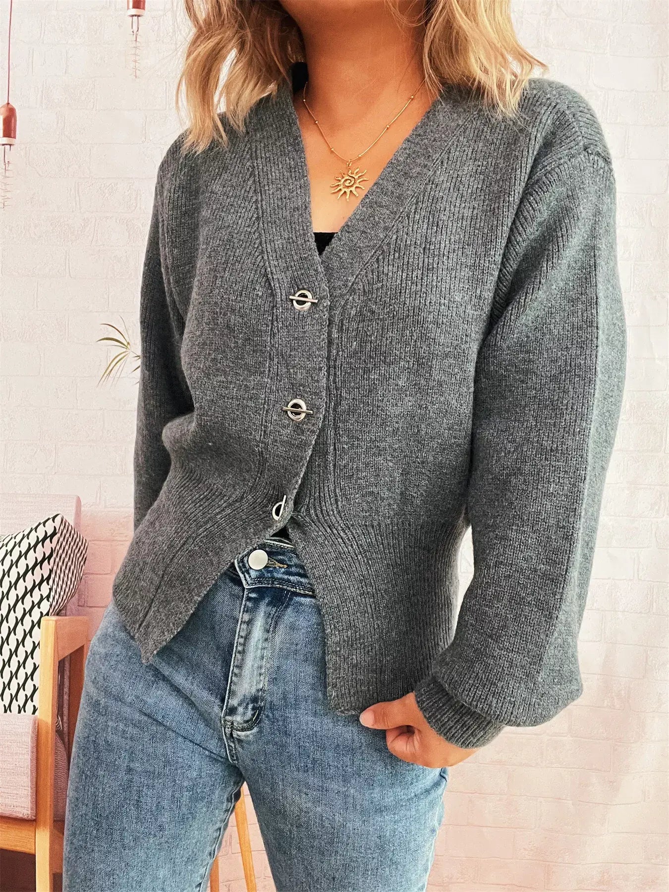 Button Up Long Sleeve Cardigan - Trendsi - Flyclothing LLC