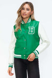 Love Me Now PU Leather Contrast Snap Down Bomber Jacket - Trendsi - Flyclothing LLC