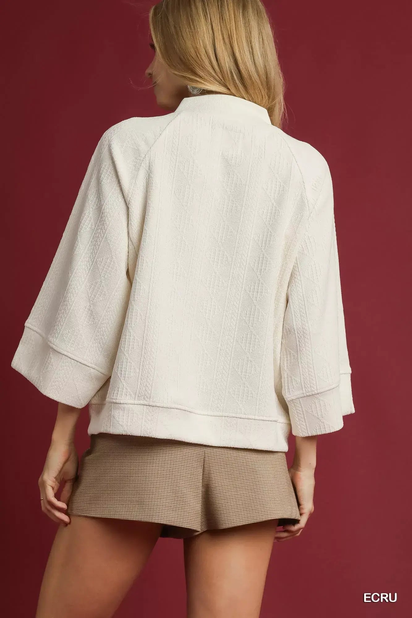 Umgee Textured Knit V-Neck Top - Trendsi - Flyclothing LLC