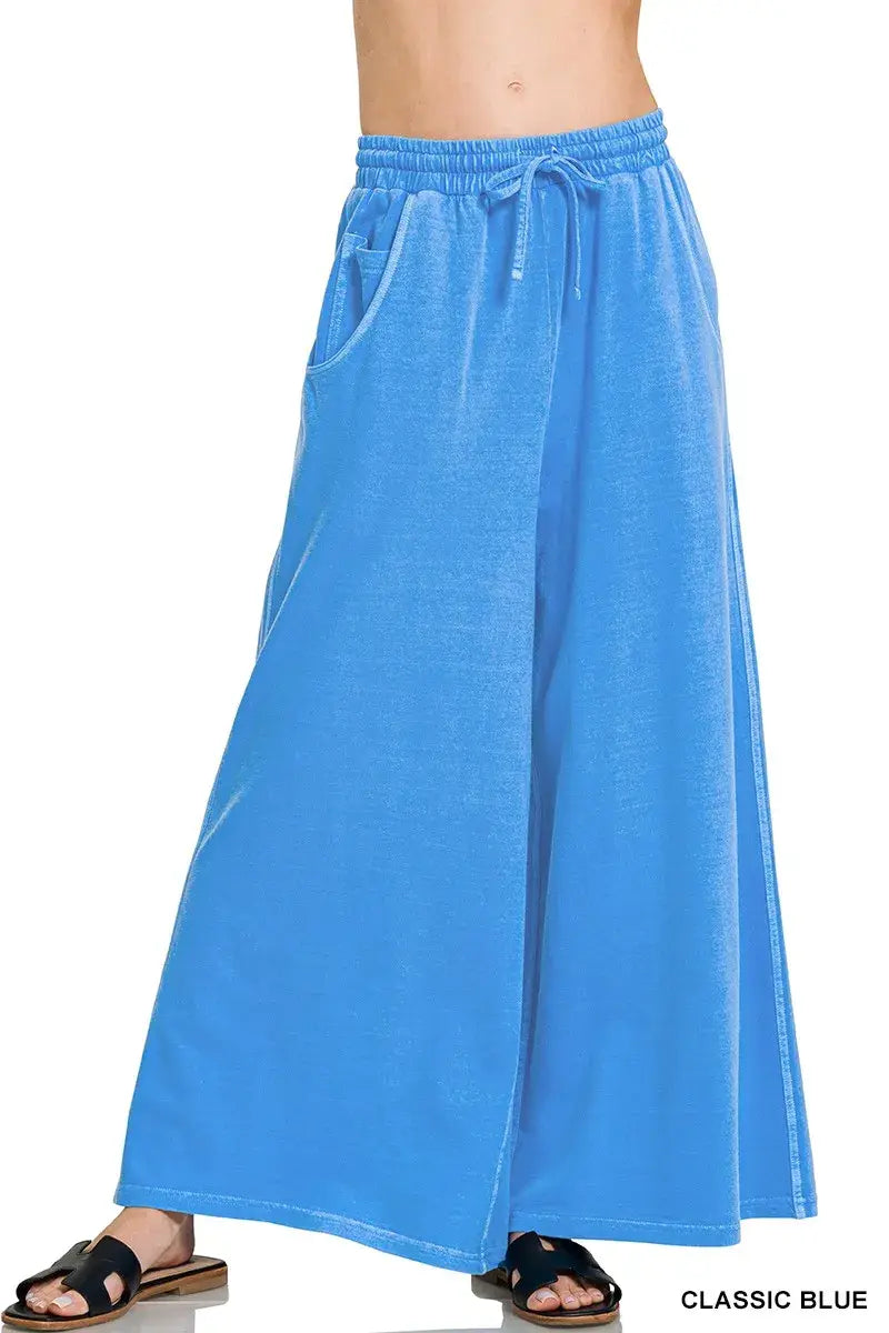 Zenana French Terry Pigment Dye & Enzyme Wash Pants - Trendsi - Flyclothing LLC