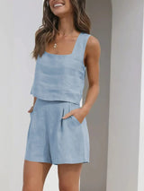 Square Neck Tank and Shorts Set - Trendsi - Flyclothing LLC