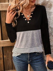 Notched Long Sleeve T-Shirt - Trendsi