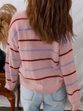 Striped Round Neck Drop Shoulder Sweater - Trendsi - Flyclothing LLC