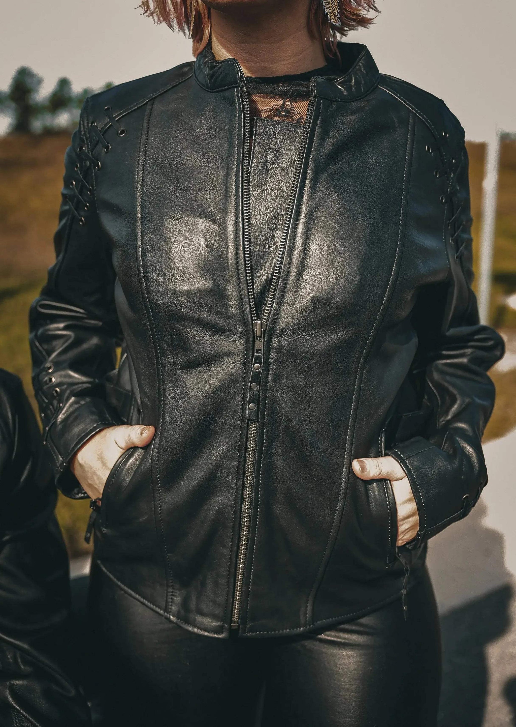 Juno - Women's Leather Motorcycle Jacket - Unik Just for Bikers - Flyclothing LLC