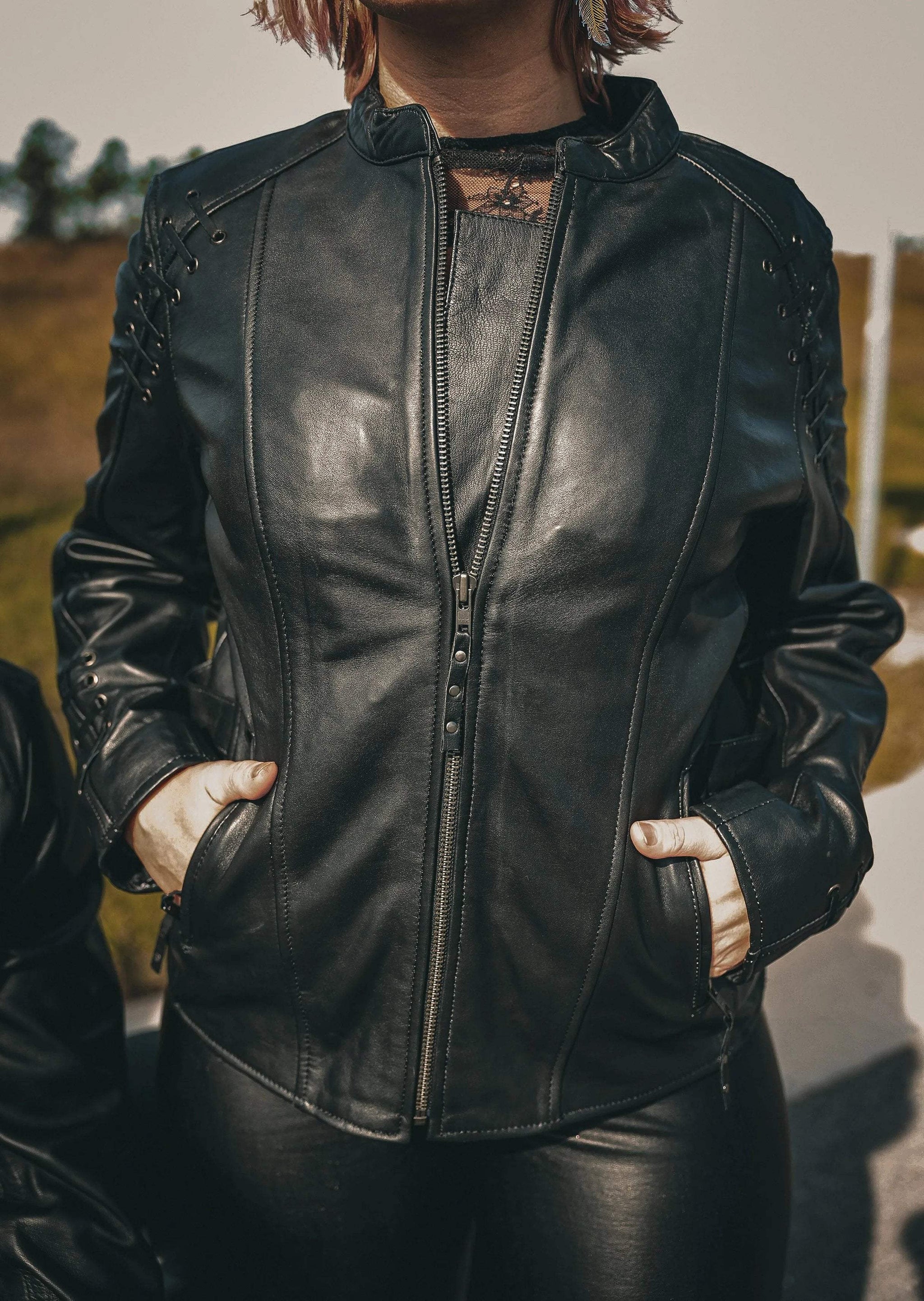 Juno - Women's Leather Motorcycle Jacket - Unik Just for Bikers - Flyclothing LLC