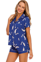 Printed Button Up Short Sleeve Top and Shorts Lounge Set - Trendsi - Flyclothing LLC