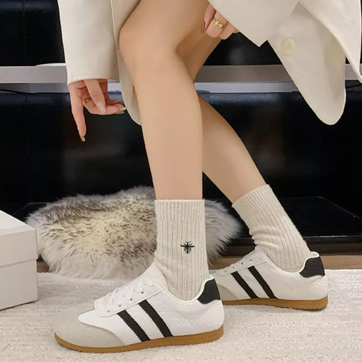 Striped Lace Up Casual Sneakers - Trendsi - Flyclothing LLC