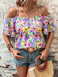 Floral Half Sleeve Blouse - Trendsi - Flyclothing LLC