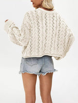 Chic Cable Knit Half-Button Openwork Sweater - Trendsi - Flyclothing LLC
