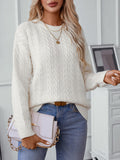 Cable-Knit Round Neck Long Sleeve Sweater - Trendsi