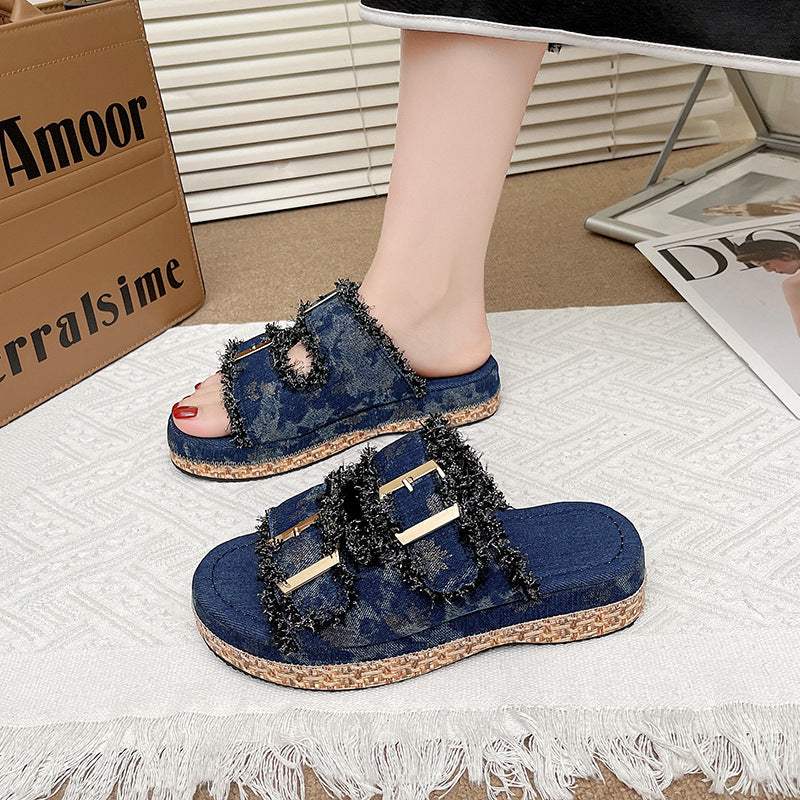 Open Toe Double Buckle Platform Sandals - Trendsi - Flyclothing LLC