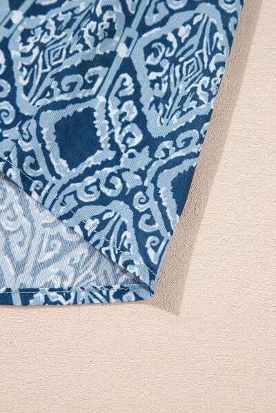 Geometric Print Frilled Notched Blouse - Trendsi - Flyclothing LLC