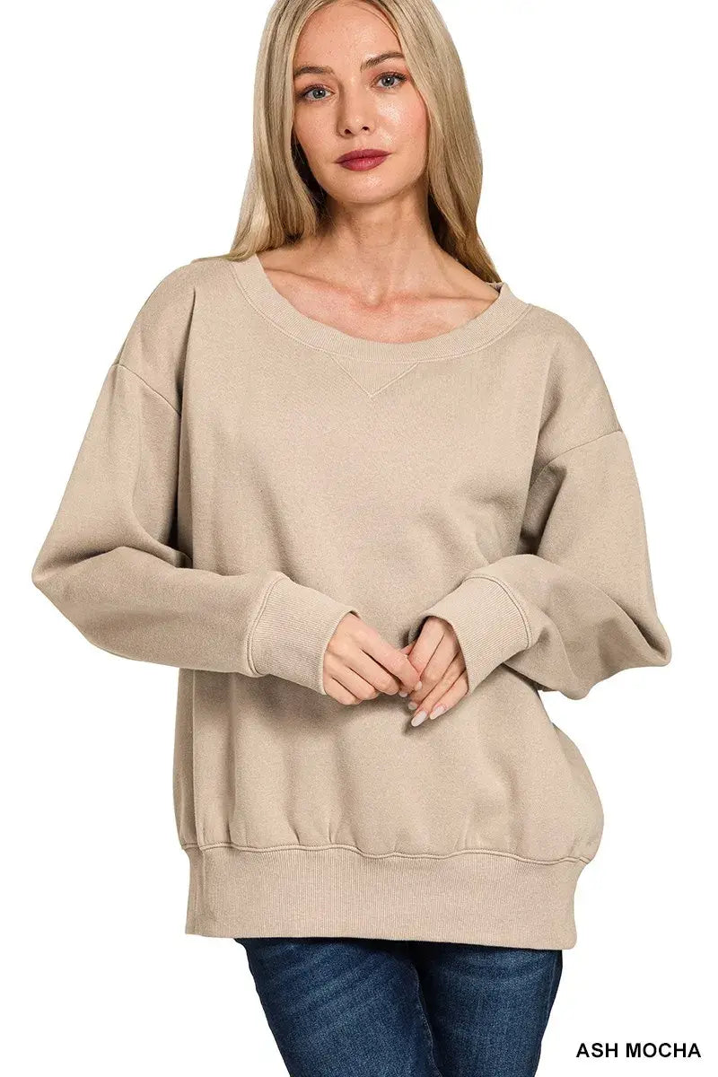 Zenana Fleece Boat Neck Sweatshirt - Trendsi - Flyclothing LLC