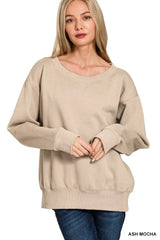Zenana Fleece Boat Neck Sweatshirt - Trendsi - Flyclothing LLC