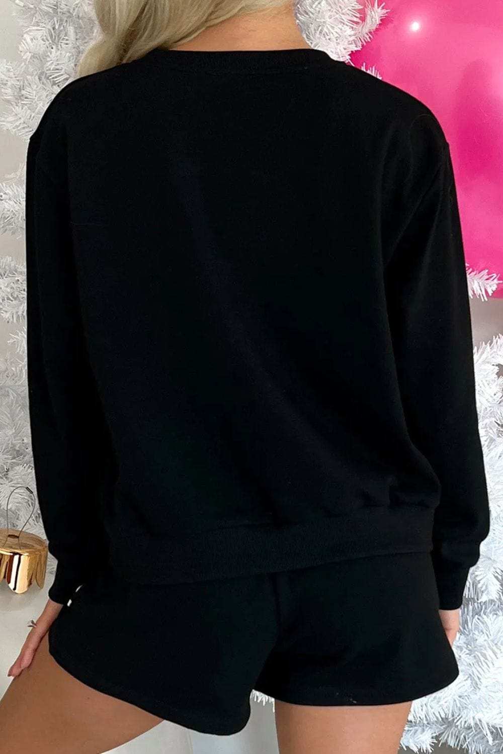 MERRY Sequin Round Neck Long Sleeve Top and Shorts Set - Trendsi - Flyclothing LLC