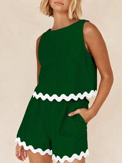 Contrast Trim Round Neck Tank and Shorts Set - Trendsi - Flyclothing LLC