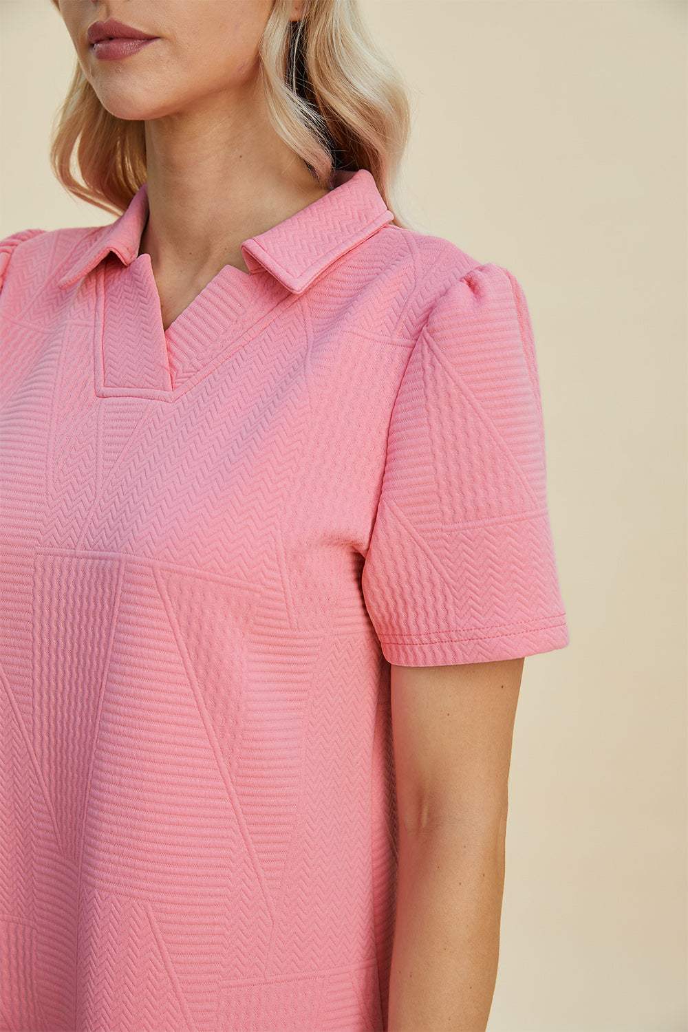 Double Take Full Size Texture Short Sleeve Dress - Trendsi - Flyclothing LLC