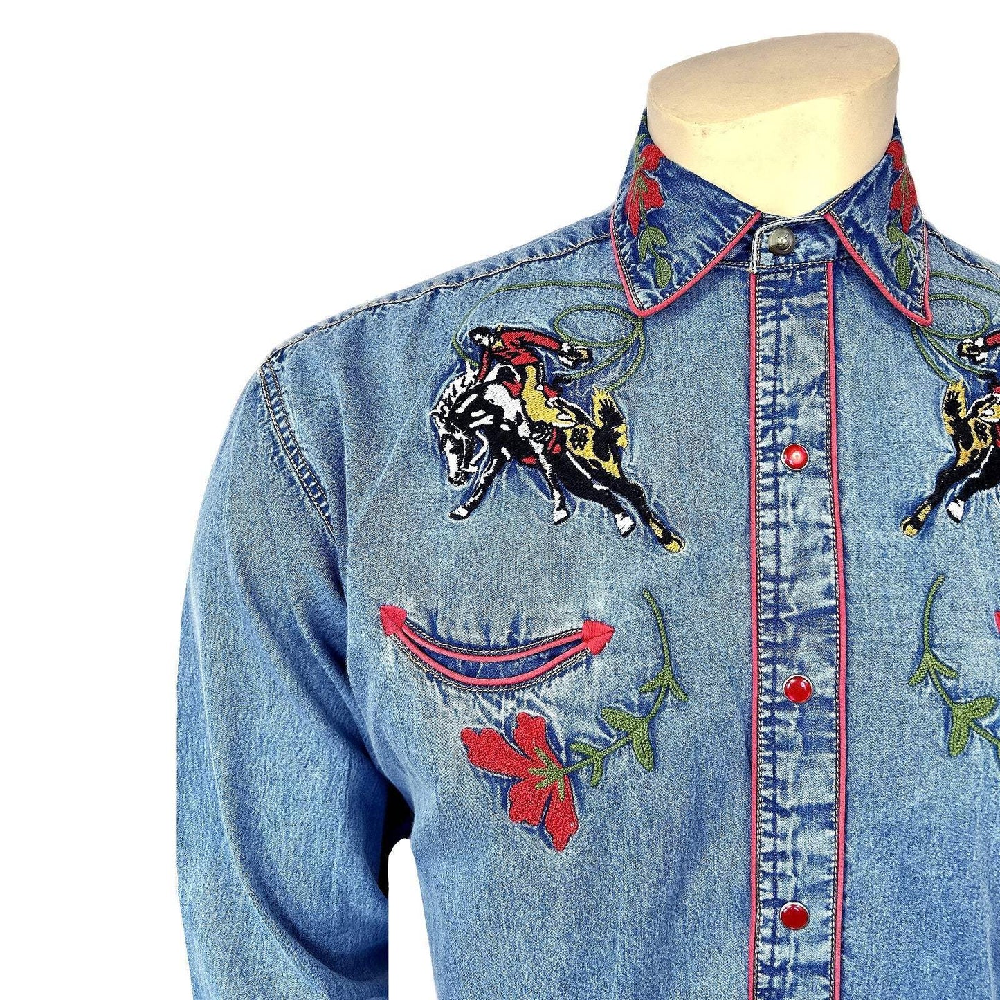 Rockmount Ranch Wear mens vintage bronc embroidered western shirt in denim - Rockmount Clothing - Flyclothing LLC