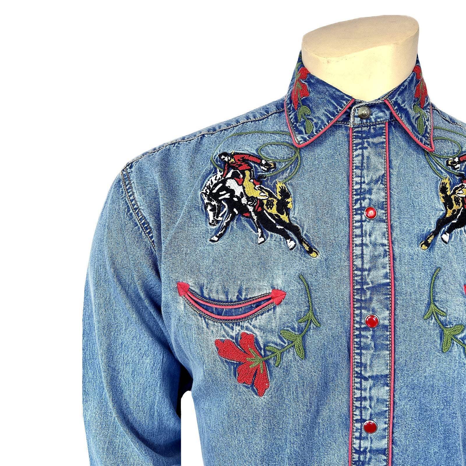Rockmount Ranch Wear mens vintage bronc embroidered western shirt in denim - Rockmount Clothing - Flyclothing LLC