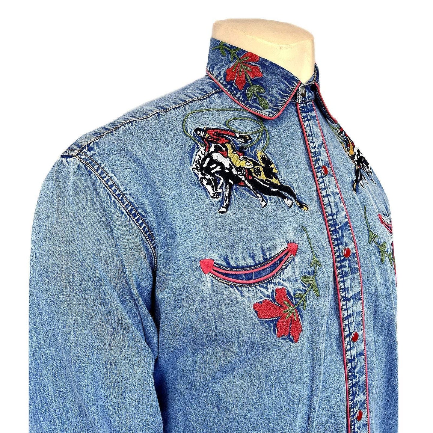 Rockmount Ranch Wear mens vintage bronc embroidered western shirt in denim - Rockmount Clothing - Flyclothing LLC