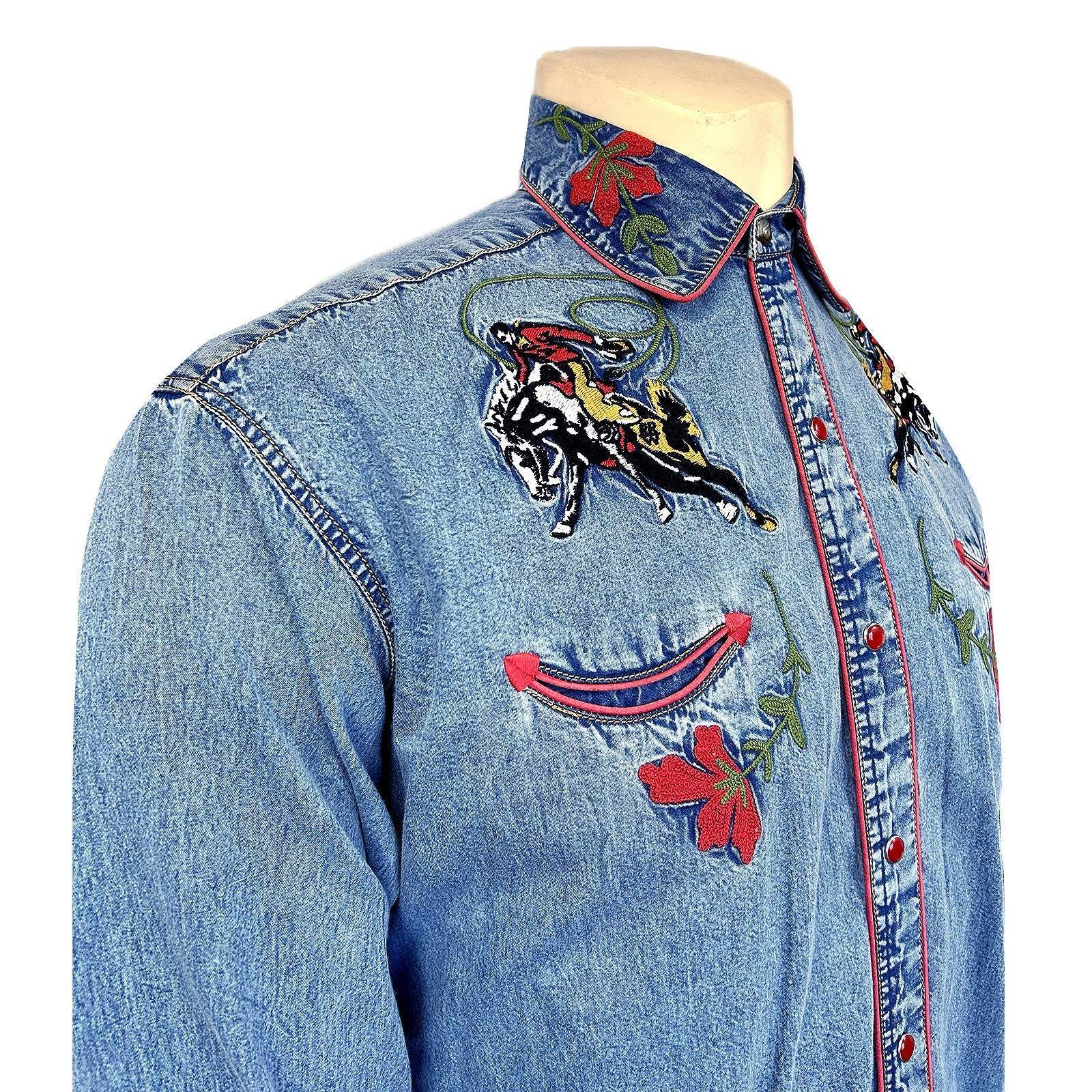 Rockmount Ranch Wear mens vintage bronc embroidered western shirt in denim - Rockmount Clothing - Flyclothing LLC