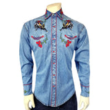Rockmount Ranch Wear mens vintage bronc embroidered western shirt in denim - Rockmount Clothing - Flyclothing LLC
