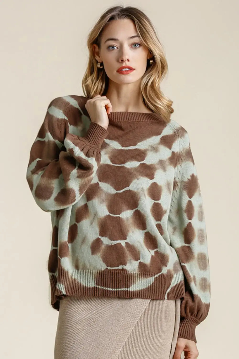 Umgee Full Size Ribbed Hem Tie Dye Round Neck Sweater Plus Size - Trendsi - Flyclothing LLC