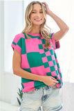 First Love Checkered Drop Shoulder Knit Top - Trendsi - Flyclothing LLC