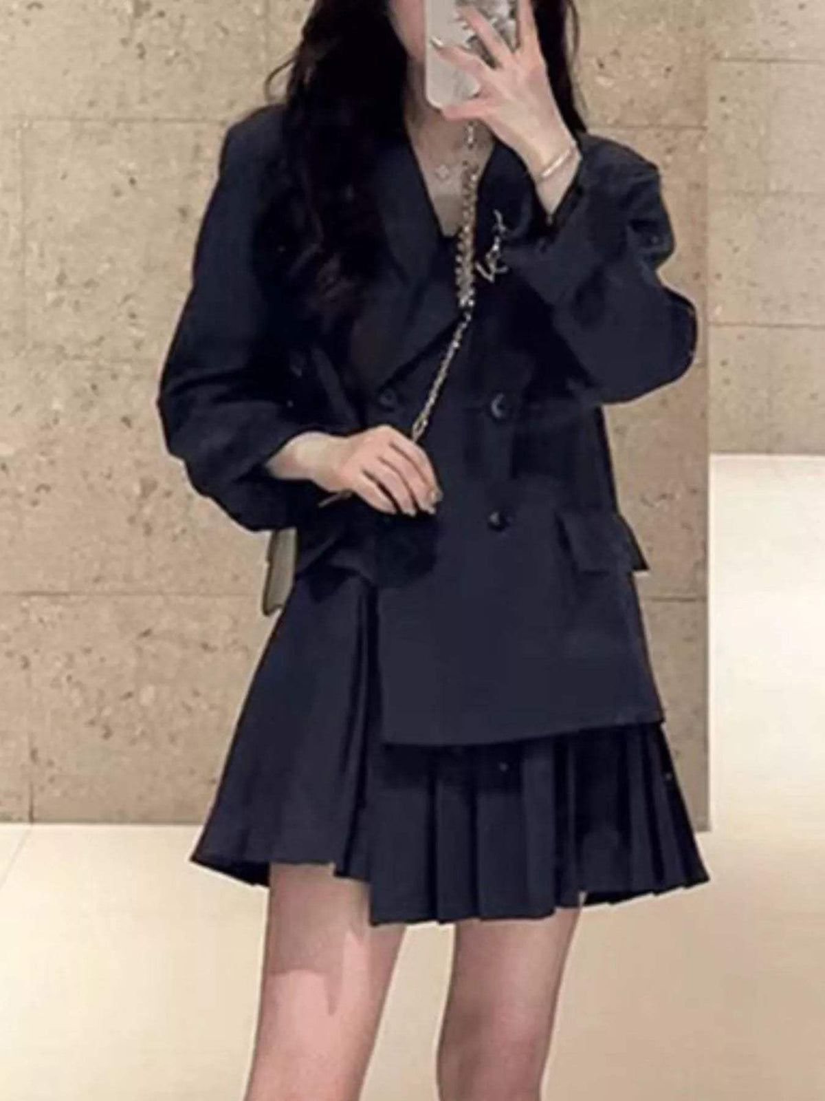 Plus Size Asymmetrical Pleated Blazer Dress - Trendsi - Flyclothing LLC
