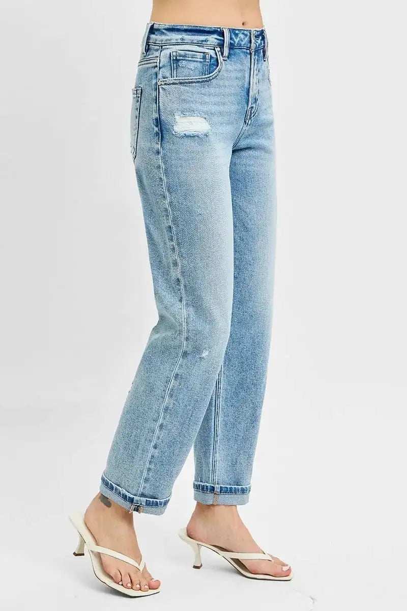 RISEN Full Size High Rise Ankle Boyfriend Distressed Jeans Plus Size - Trendsi - Flyclothing LLC