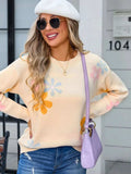 Flower Round Neck Dropped Shoulder Sweater - Trendsi - Flyclothing LLC