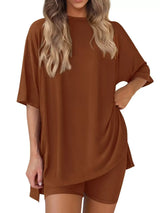 Full Size Half Sleeve T-Shirt and Shorts Set Plus Size - Trendsi - Flyclothing LLC