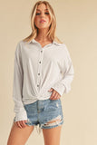 Aemi + Co Twisted Hemline Button Detail Collared Neck Top - Trendsi