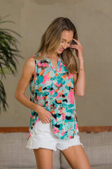 Sew In Love Wrinkle-Free Floral Notched Tank - Trendsi - Flyclothing LLC