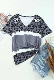 Leopard V-Neck Short Sleeve T-Shirt - Trendsi - Flyclothing LLC