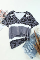 Leopard V-Neck Short Sleeve T-Shirt - Trendsi