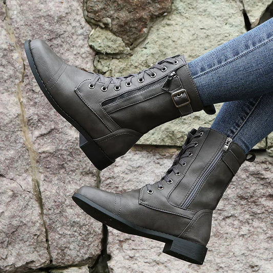 Lace-Up Ankle Boots with Zipper Detail - Trendsi - Flyclothing LLC