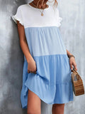 Color Block Round Neck Short Sleeve Dress - Trendsi