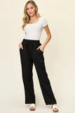 Double Take Full Size Texture Drawstring Straight Pants - Trendsi