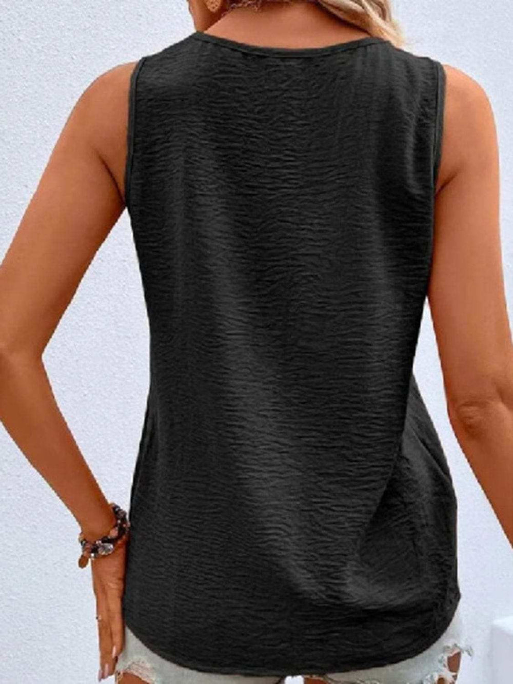 Full Size Decorative Button V-Neck Tank - Trendsi - Flyclothing LLC
