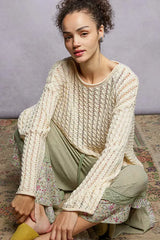 POL Openwork Round Neck Knit Top with Shiny Detail - Trendsi - Flyclothing LLC