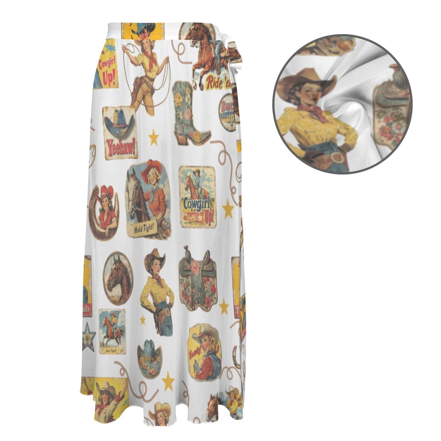 Baha Ranch Vintage Cowgirl Collage Beach Coverup Skirt - Baha Ranch Western Wear - Flyclothing LLC