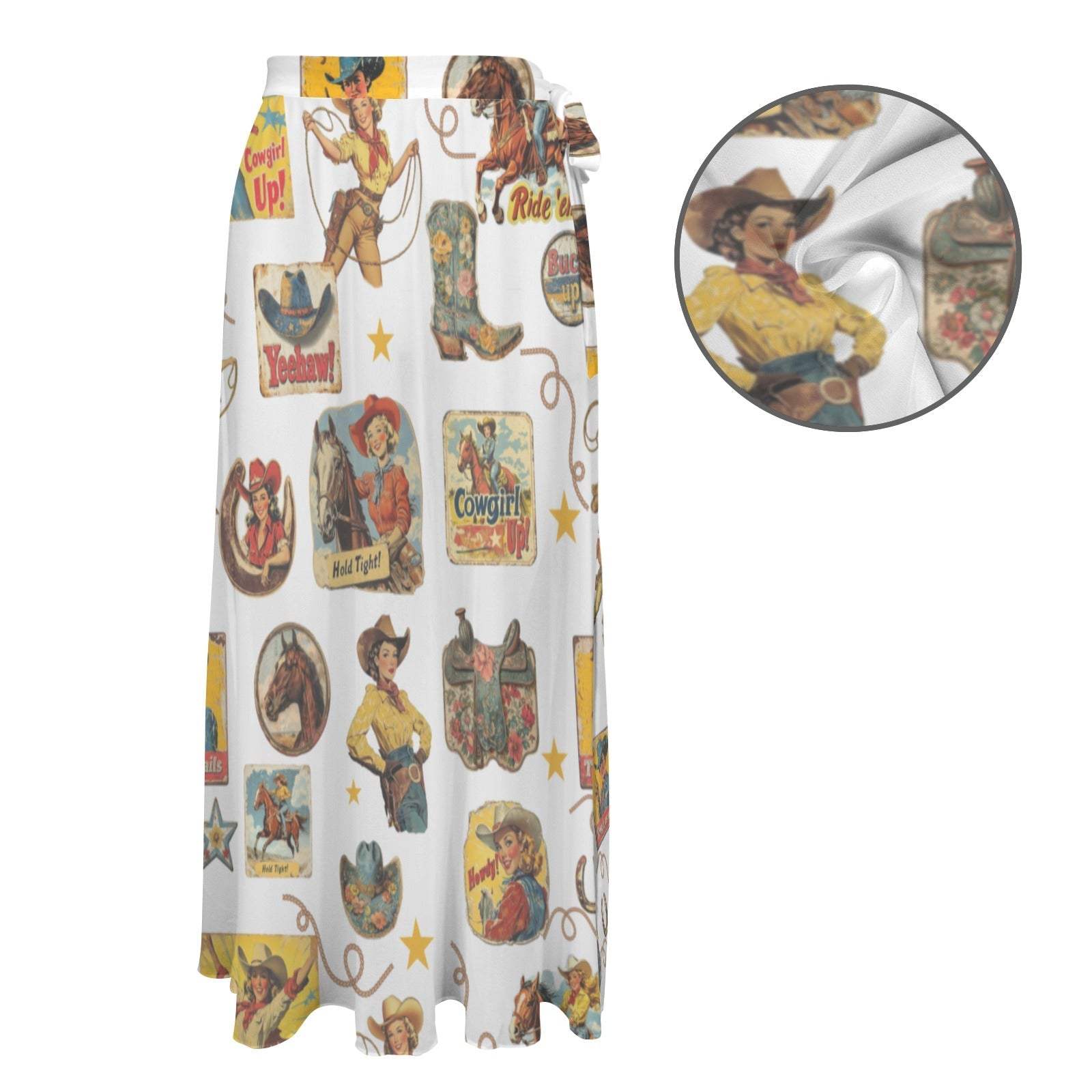 Baha Ranch Vintage Cowgirl Collage Beach Coverup Skirt - Baha Ranch Western Wear - Flyclothing LLC