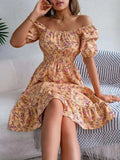 Ruffled Hem Floral Puff Sleeve Dress - Trendsi - Flyclothing LLC