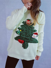 Christmas Tree Round Neck Long Sleeve Sweater - Trendsi