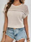 Waffle-Knit Round Neck Short Sleeve Top - Trendsi